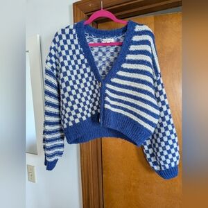 Blu Pepper Checkered and Striped Cardigan